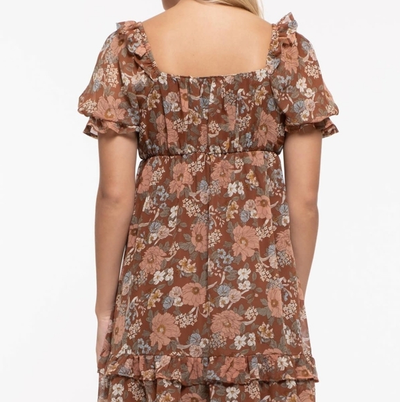 NWT blu pepper brown floral dress size L - Picture 3 of 7